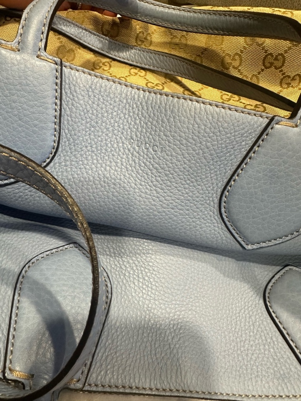 Gucci Beige GG Canvas Tote with Light Blue Leather Trim - Picture 6 of 12